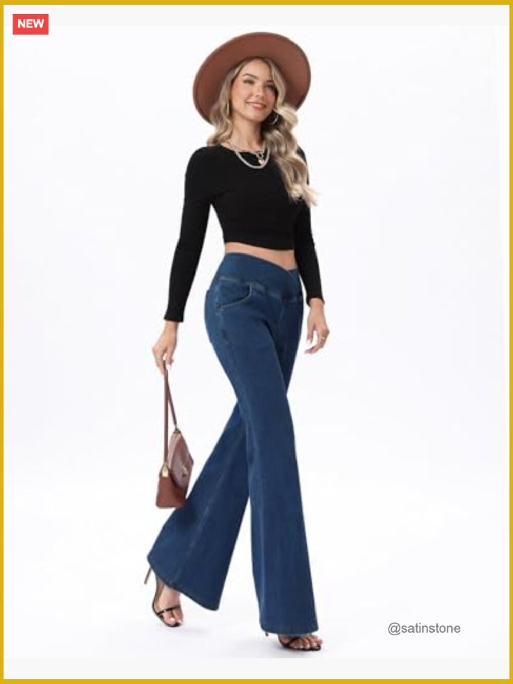 High Waisted Bell Bottom Flare Jeans with Pockets Pull On Stretchy Jeggings - Picture 6 of 7